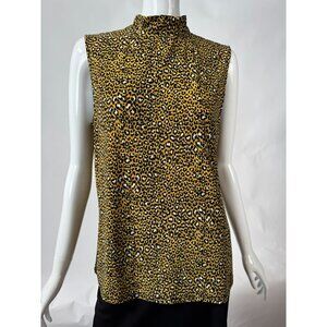 Anne Klein Sleeveless Leopard Print Mock Neck Top Womens L